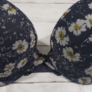 Adore Me Eve Push Up Plunge Bra 38d Romantic Floral Daisies Sheer Mesh Blue